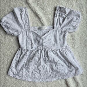 Altar'd State White Eyelet Blouse with Puff Sleeves